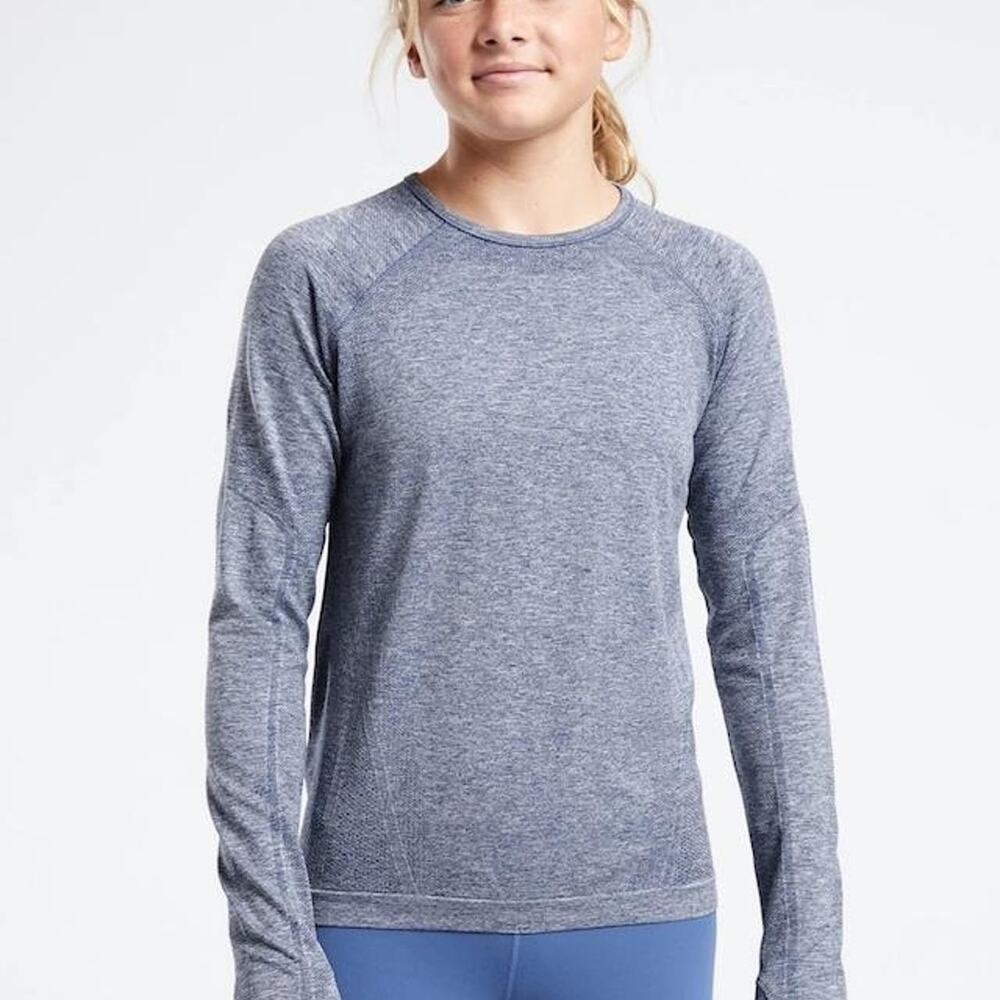 Athleta Girl Power Up Top M 8-10 Heather Gray Long Sleeve Crew Neck Seamless